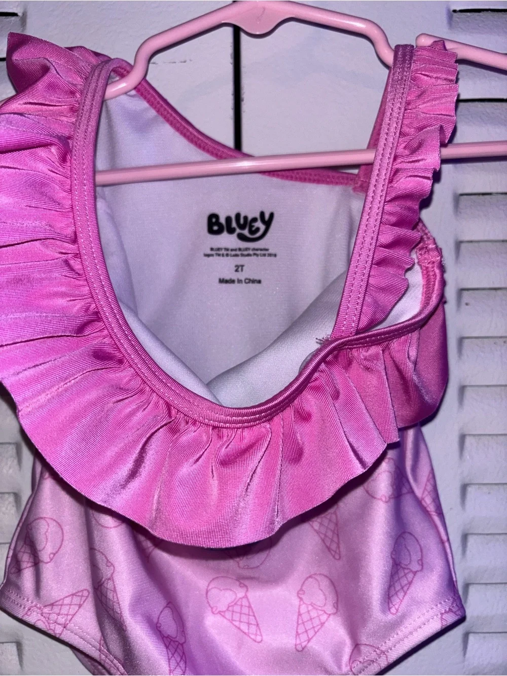 Bluey Pink One-Shoulder Ruffle Kids Swim One-Piece 2T